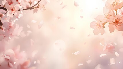 Fototapeta premium 桜の花びらが舞う春のフレーム背景 Spring Frame Background with Falling Cherry Blossom Petals （Generative AI）
