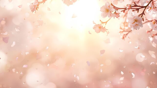 桜の花びらが舞う春のフレーム背景 Spring Frame Background with Falling Cherry Blossom Petals （Generative AI）
