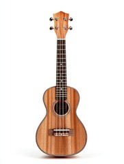 Fototapeta premium Hawaiian Ukulele With Wood Grain Texture Isolated On White Background Studio Shot