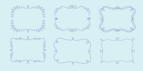 Fototapeta premium Set of hand drawn calligraphic line borders with elegant flourishes and swirls,wedding invitation frame collection,decorative flourish divider kit with simple mono line art