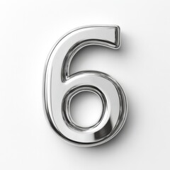 Metallic Number Six Floating on White Surface with Soft Shadow