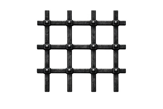 Forged iron prison bars or dungeon grate, showing a medieval style barrier creating a sense of confinement. Transparent background