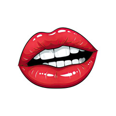 Obraz premium Red glossy lips open showing white teeth, sensual and expressive facial feature