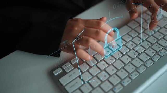 Digital cyber security lock system highlighting data security encryption, cyber password protection, fingerprint ID, cloud storage safety, and cyber security for online access Marrow