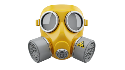 Yellow gas mask with warning symbol