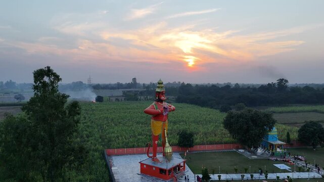 Aerial shot of Hanuman ji statue in India
