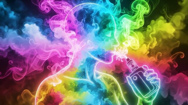 Vibrant neon smoke background with glowing vape