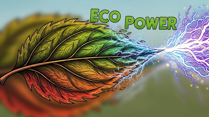 Fototapeta premium A colorful leaf with electric energy and eco power concept