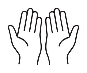 Fototapeta premium Outline illustration of two open hands in a gesture of prayer, asking, or receiving Vector, illustration