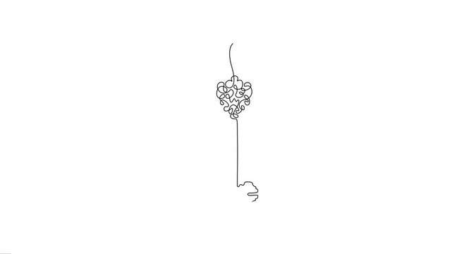 Animated vintage skeleton key continuous line drawing. 