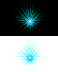 Fototapeta premium Blue glowing light explodes, sun lens flare effect isolated on black background and on transparent background