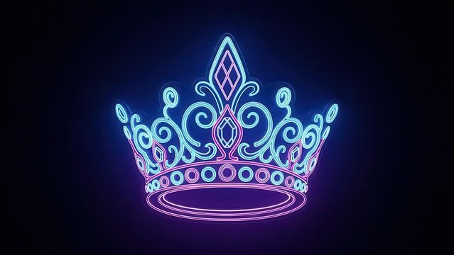 Radiant neon crown glowing with intricate patterns on a dark backdrop representing digital majesty