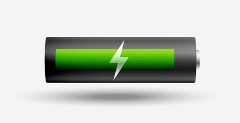 3d style fast charging alkaline battery cell on white background
