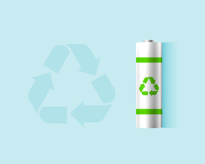 3d style renewable energy battery cell with recycle symbol