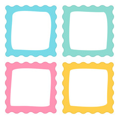 isolated pastel color squiggle kids frame in set of four