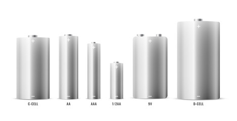 collection of lithium or alkaline batteries in different size and capacity