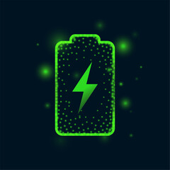 eco green energy storage battery with flash lightning bolt