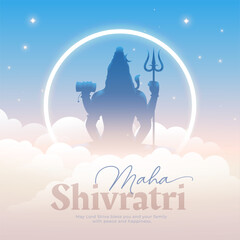 beautiful maha shivratri heavenly cloudy background with lord shiva silhouette