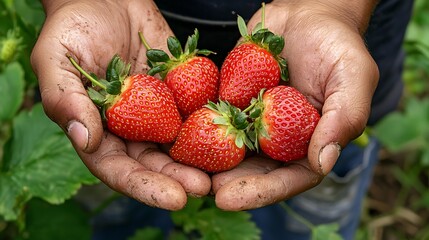 Fresh strawberries in hands
