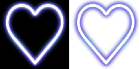 Blue neon glowing heart shape with electric light effect in PNG format, perfect overlay for transparent PNG art, adding futuristic glow, romance energy and vibrant neon power to modern designs