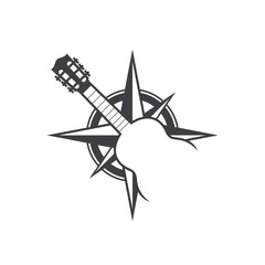 adventure and music, compass combined with guitar icon.