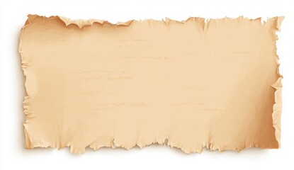 Torn Parchment Scroll With Aged Texture And Frayed Edges Isolated On White Background