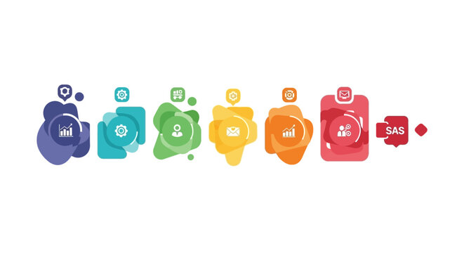 Business Workflow Infographic Illustrating Data Analysis and Communication Processes