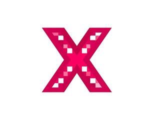 Obraz premium A large pink X with a pixelated design on a white background