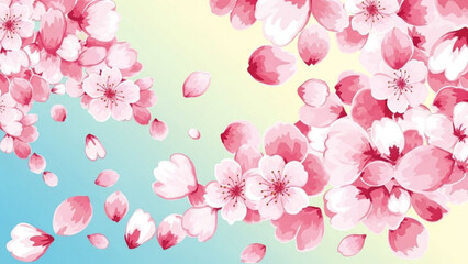 Pink Cherry Blossoms Falling on Pastel Background
