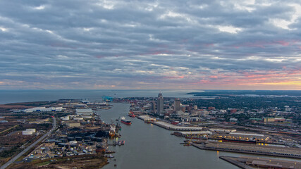 Fototapeta premium Aerial view of Mobile, Alabama at sunset