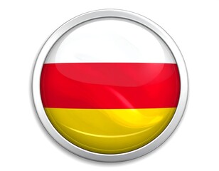 A circular emblem with horizontal white, red, and yellow stripes