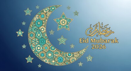 Eid mubarak islamic crescent moon and stars decorative design