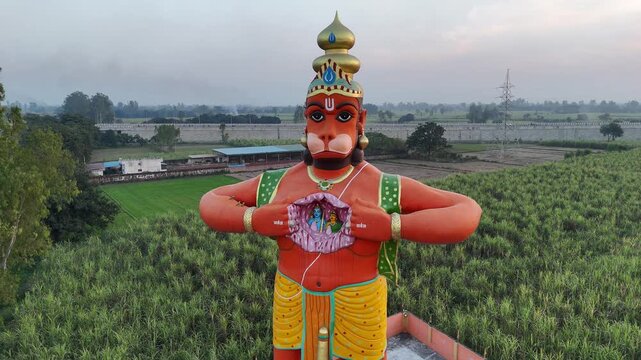 Aerial shot of Hanuman ji statue in India
