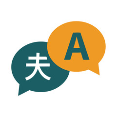 Obraz premium Two overlapping speech bubbles one with a Chinese character the other with the letter A