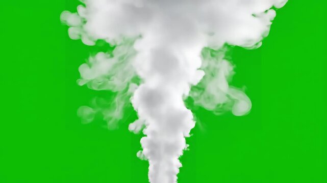 Steam Effects for Compositing with vertical blowing white smoke isolated on chroma key green screen background alpha channel distortion, overlay, glitch, static noise, scan lines black background, 4k