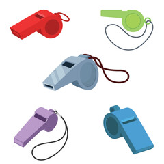 Colorful Whistle Vector Set &ndash; Sports, Safety, Emergency Icons in Red, Blue, Green, Purple, Gray