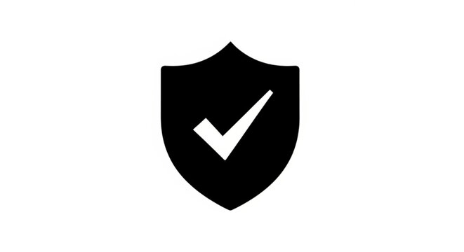 A black shield icon with a white checkmark on a plain background