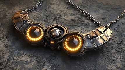 Futuristic metal necklace with glowing lights
