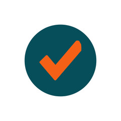 Orange checkmark inside a teal circle on a black background