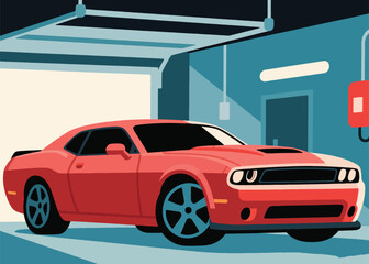 Naklejka premium Sports Car in the Garage Illustrator Artwork Creative Design Template 