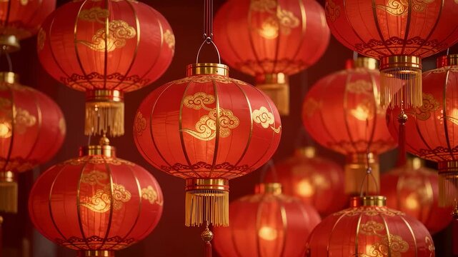 Traditional Chinese red lanterns decorating the festive atmosphere