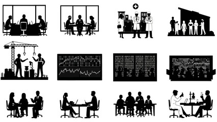 Obraz premium Silhouettes of People in Business Meetings.