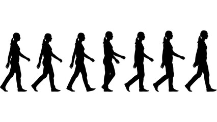 Obraz premium Silhouettes of People Walking in Sequence.