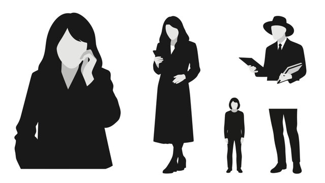 Silhouettes of People in Various Poses.