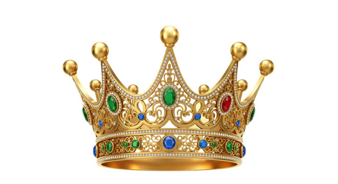 Ornate Golden Crown Adorned with Gemstones on Black Background isolated on a transparent background