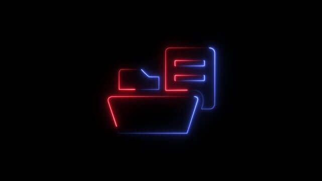 Abstract glowing neon folder icon animation with dark background.Futuristic glowing neon folder icon with smooth animated.