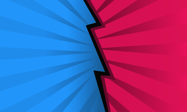 Dynamic comic book style background with contrasting blue and red sides.