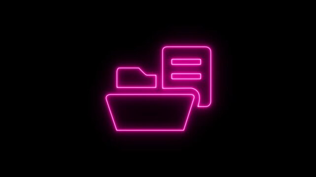 Abstract glowing neon folder icon animation with dark background.Futuristic glowing neon folder icon with smooth animated.
