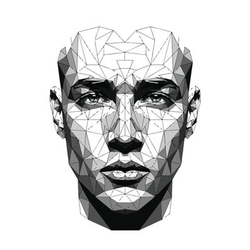Geometric Human Face Low Poly Art Style.