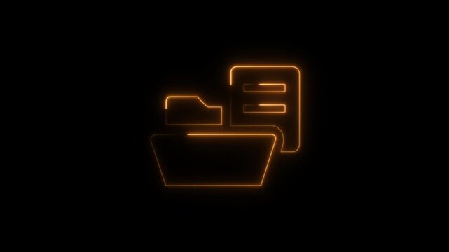 Abstract glowing neon folder icon animation with dark background.Futuristic glowing neon folder icon with smooth animated.